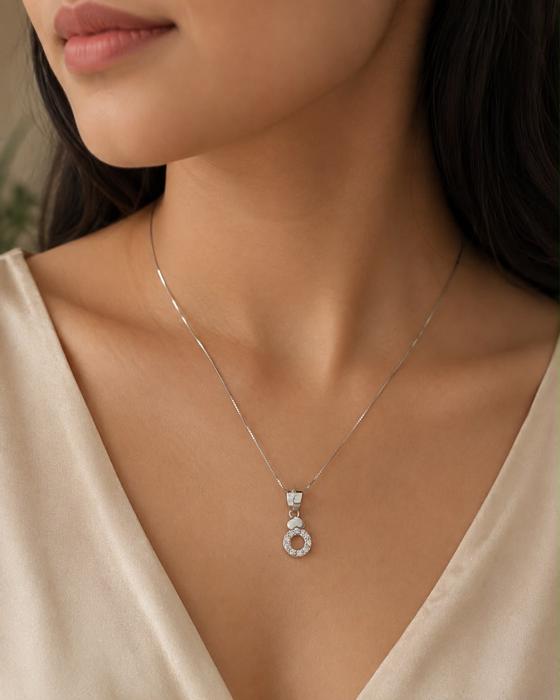 925 Silver Heart & Circle CZ Pendant Necklace