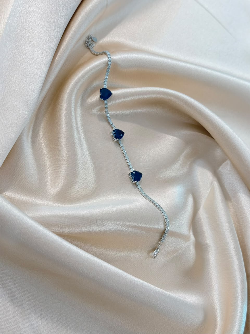 925 Silver Blue Heart Stone Tennis Bracelet