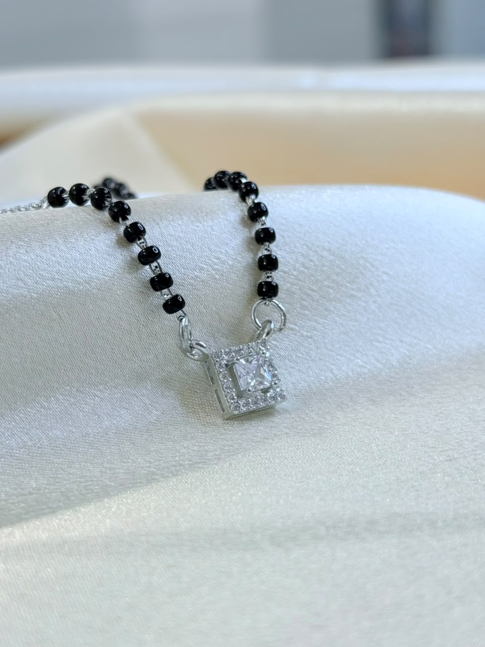 925 Silver Mangalsutra Style Black Beads Pendant