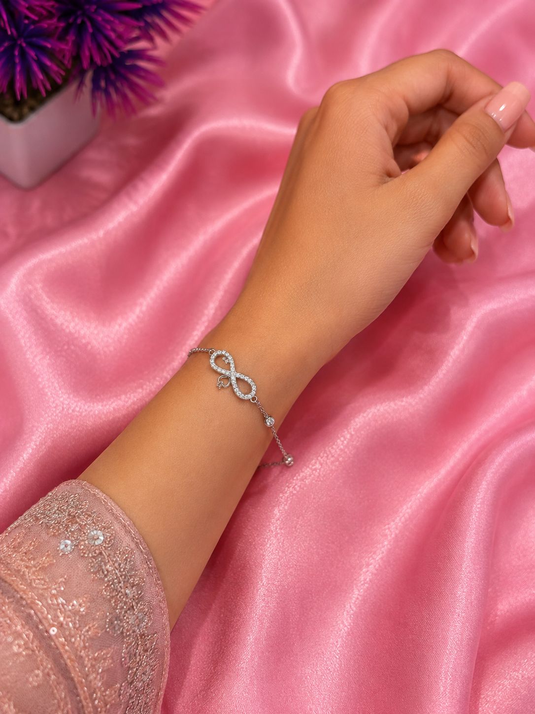 925 Silver CZ Infinity Charm Bracelet