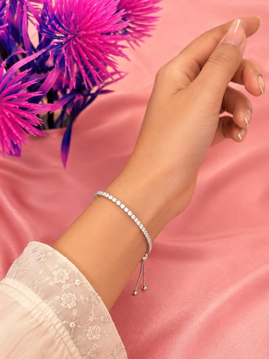925 Silver CZ Tennis Bracelet with Adjustable Slider