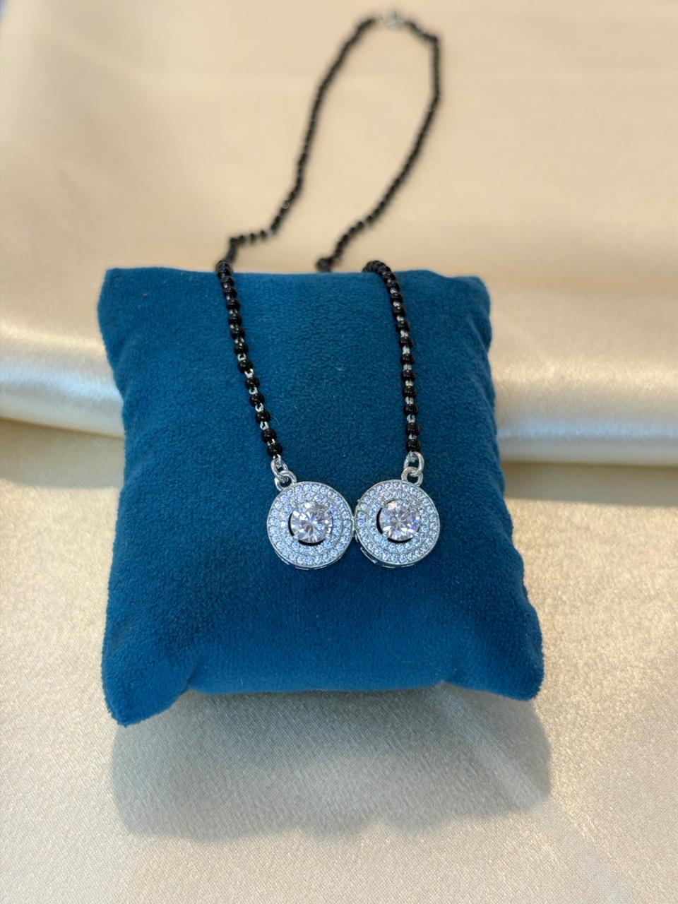 925 Silver Mangalsutra with Double CZ Halo Pendant