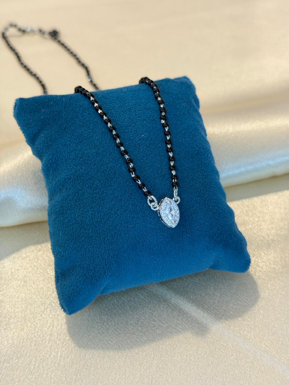 925 Silver Mangalsutra with Marquise CZ Pendant