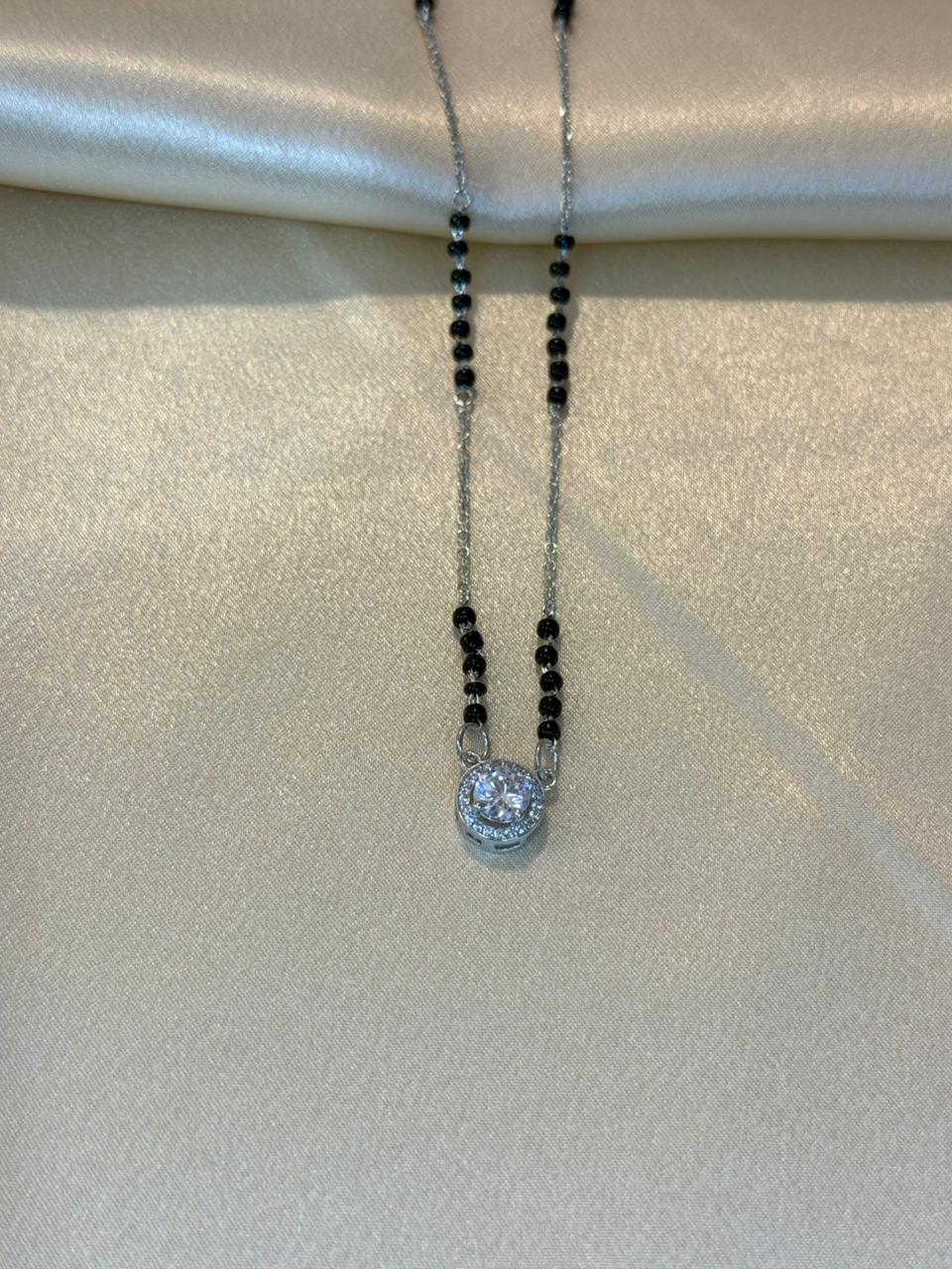 925 Silver Mangalsutra with Single Round CZ Pendant
