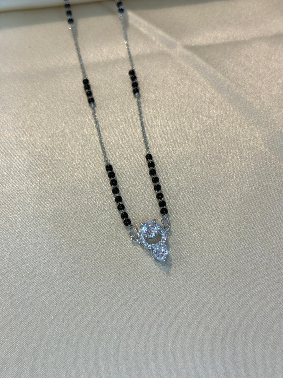 925 Silver Mangalsutra with Double Drop CZ Pendant