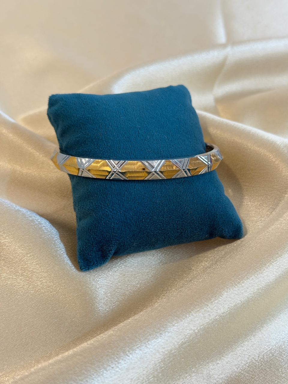 Two Tone Silver & Gold Diamond Cut Kada Bangle