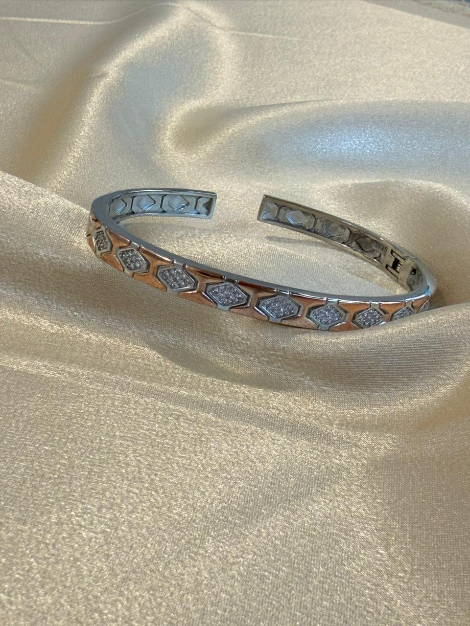 925 Silver Rose Gold Tone CZ Cuff kada