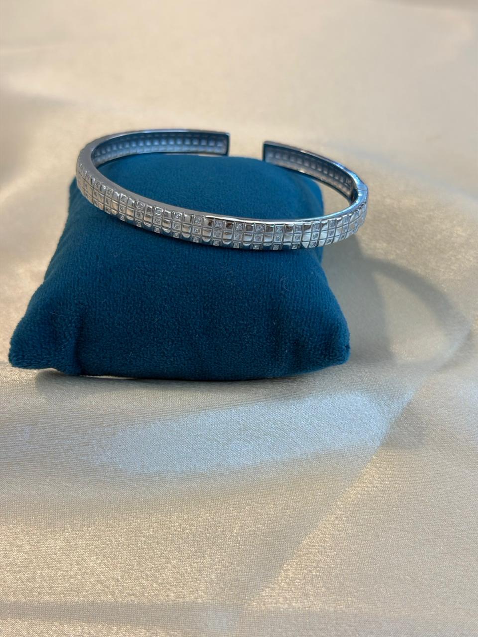 925 Silver CZ Studded Grid Cuff Bracelet