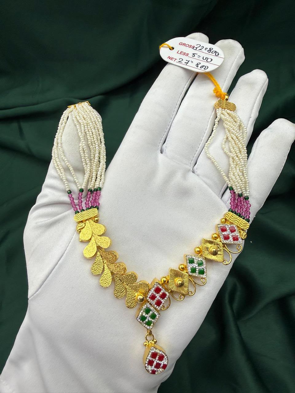 925 Silver Multi-Strand Pearl Necklace – Kundan Meenakari Pendant Set