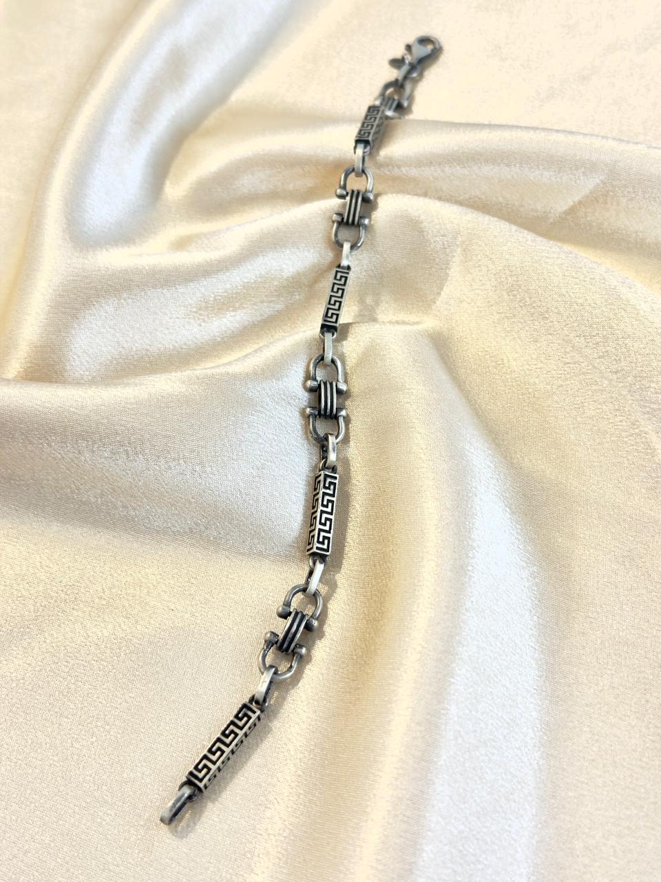 925 Oxidized Silver Greek Key Link Bracelet