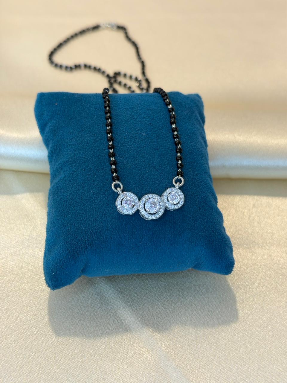 925 Silver Mangalsutra with CZ Trio Pendant