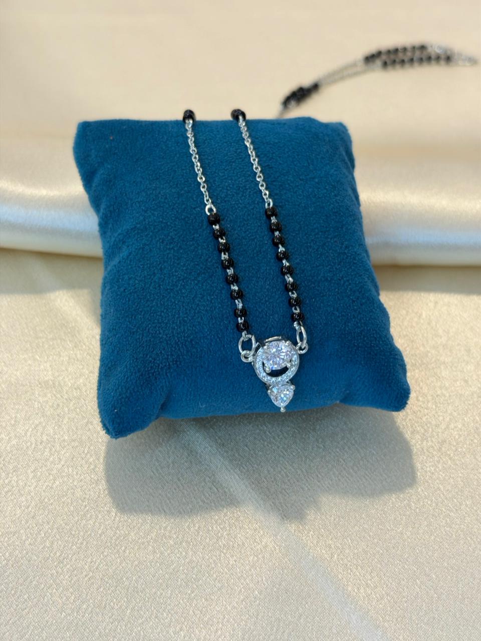 925 Silver Mangalsutra with Double Drop CZ Pendant
