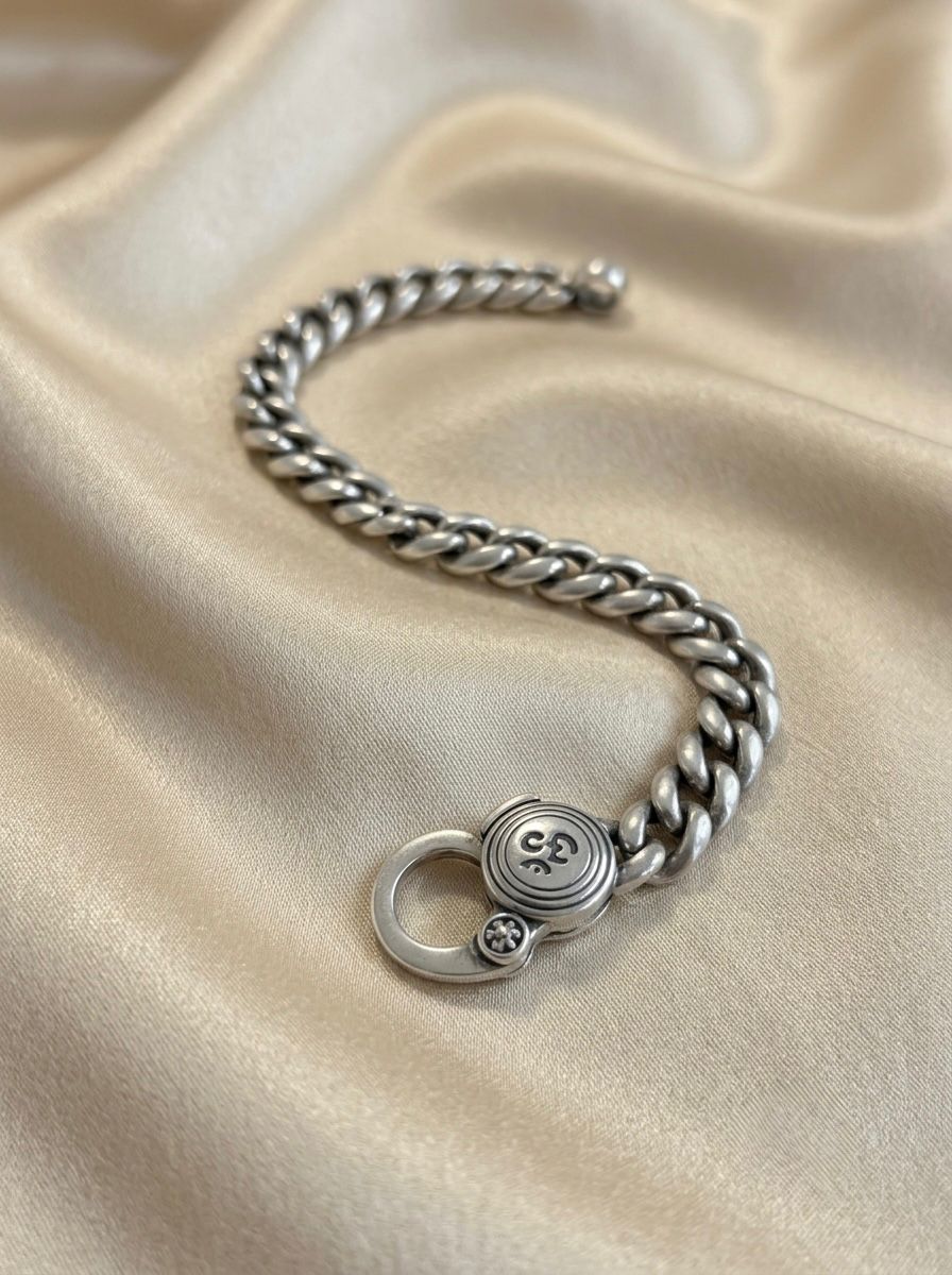 925 Silver Curb Chain Bracelet with Om Clasp
