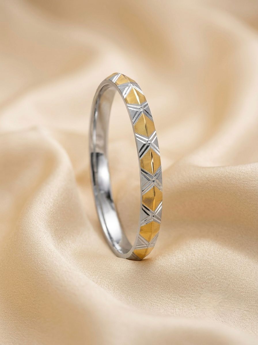 Two Tone Silver & Gold Diamond Cut Kada Bangle