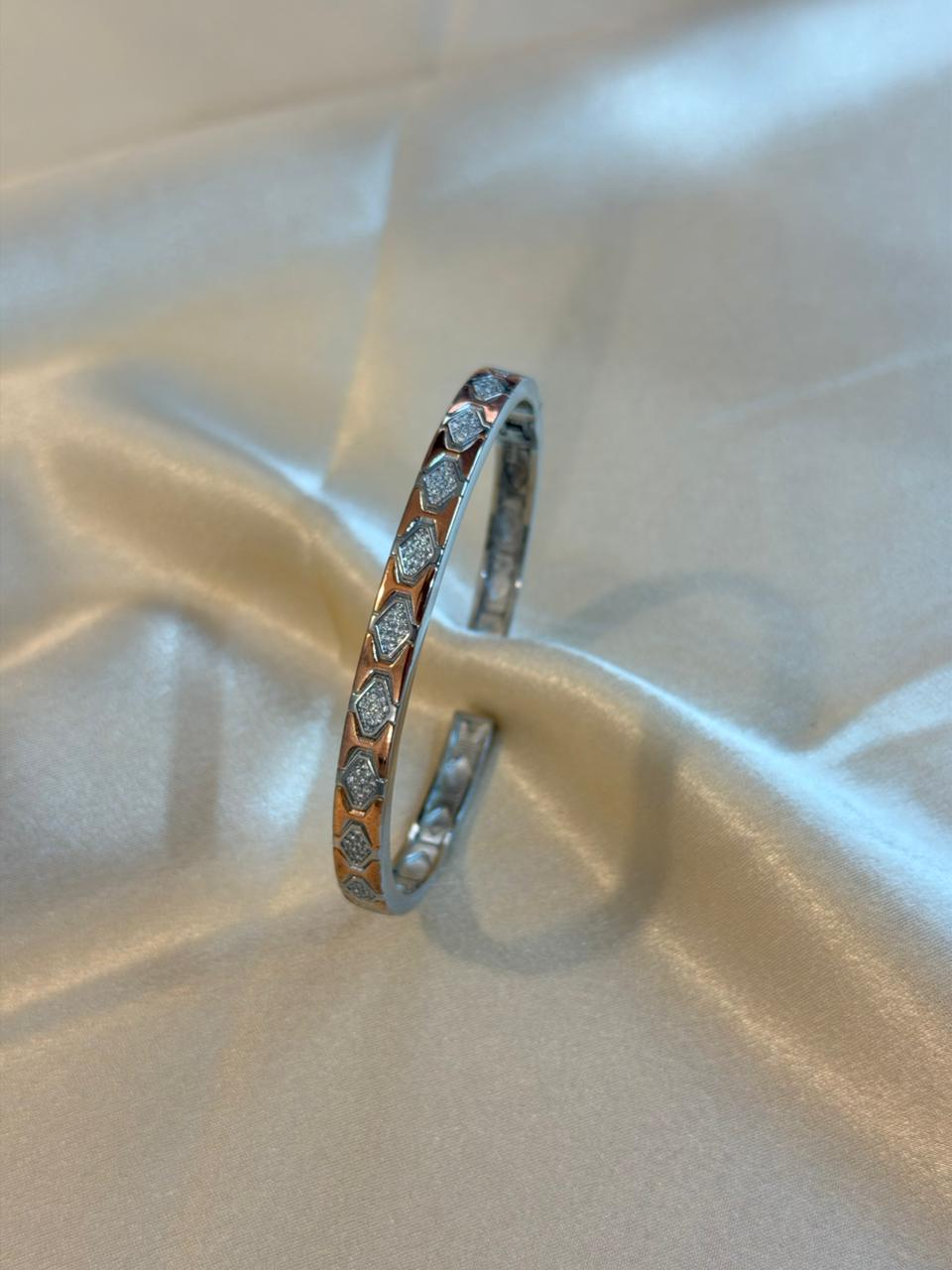 925 Silver Rose Gold Tone CZ Cuff kada