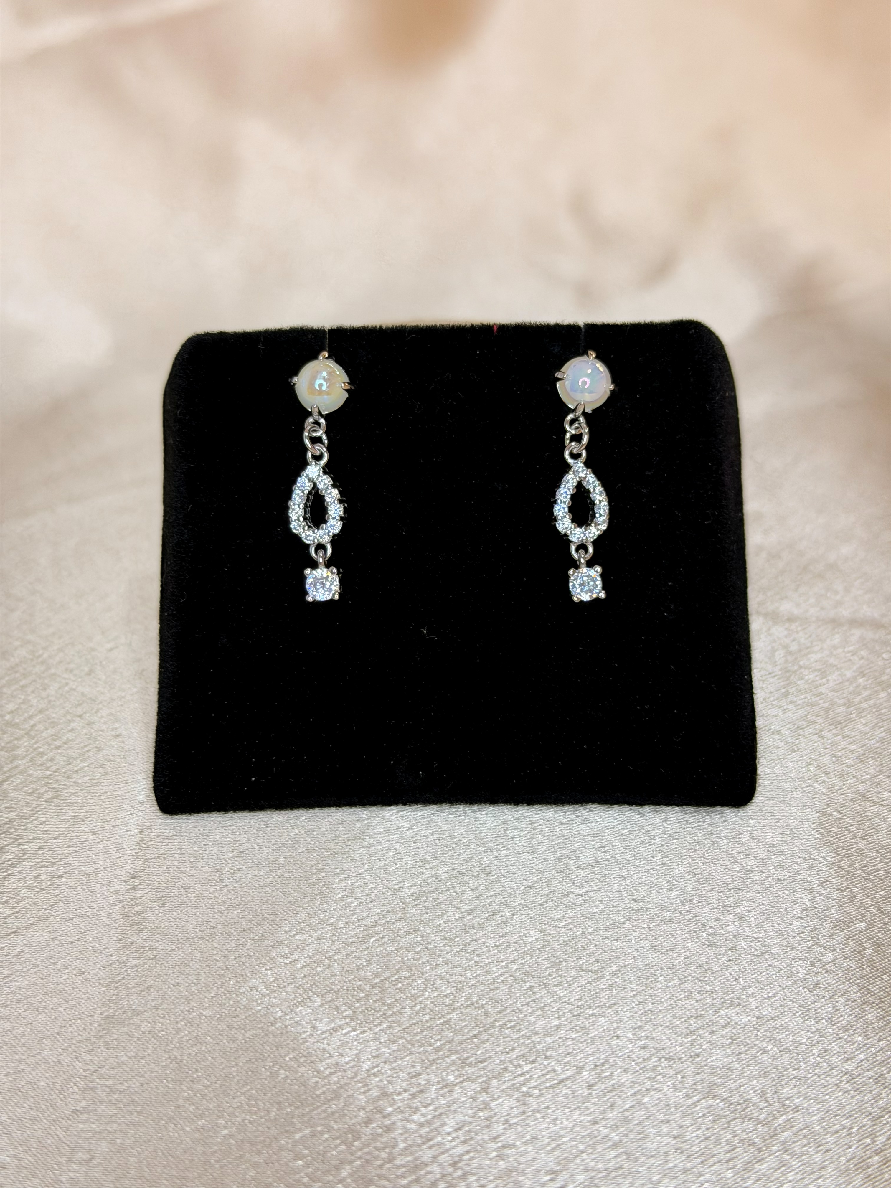 925 Sterling Silver Opal CZ Dangle Earrings Teardrop Pave Drop Earrings